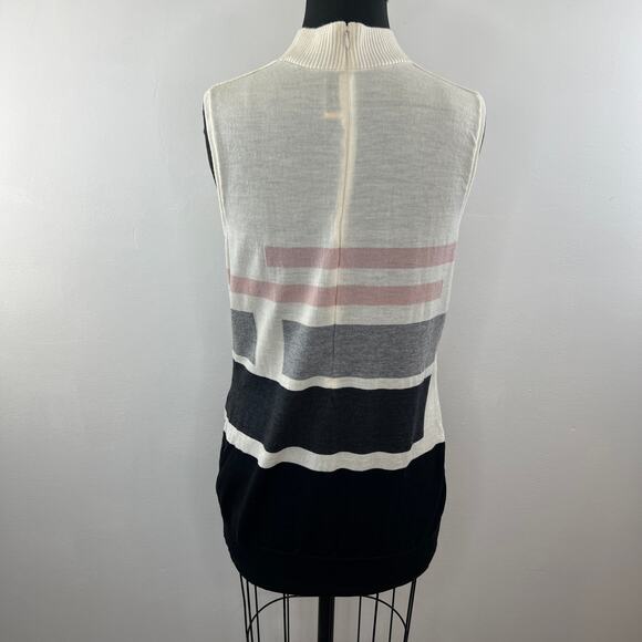 St. John Ivory Pink Striped Mock Neck Sleeveless Knit Top Sweater Colorblock M - Picture 6 of 7